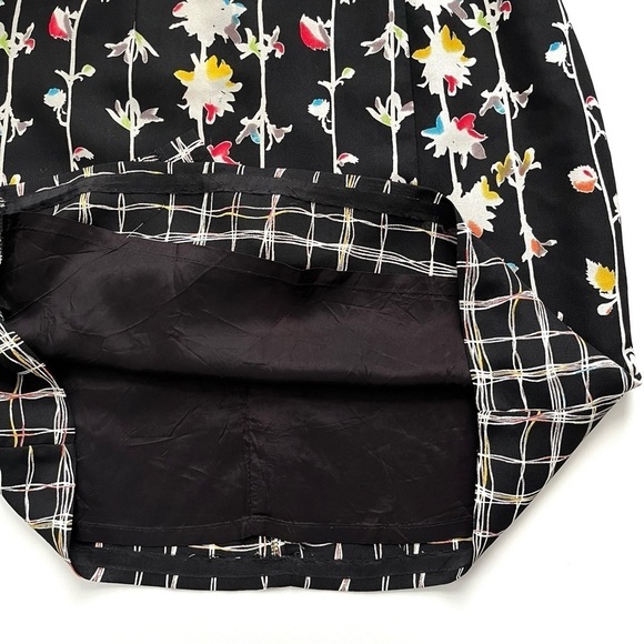 Mixit Faux Wrap Skirt Sz 10 Black White Multi Color Floral Grid Dual Pattern - Picture 4 of 6